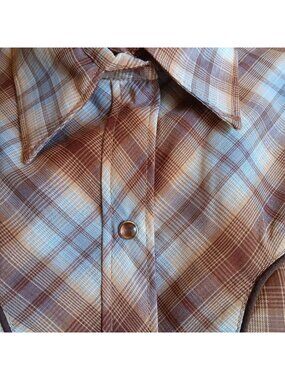 New Vintage Cowgirl Western Shirt 36 Large 1980's Plaid Western Stage West USA